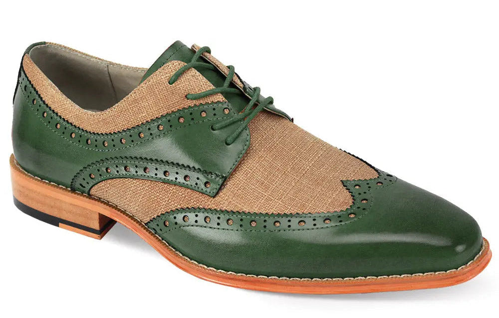Giovanni Nico Olive/Natural Genuine Leather/Linen Oxfords