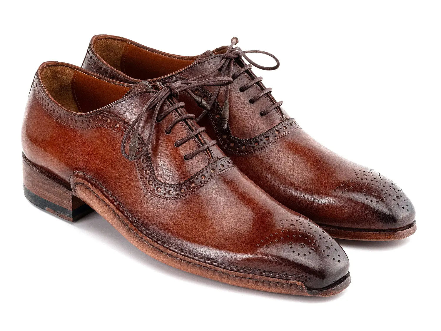 Paul Parkman Men's Brown Burnished Genuine Leather Handmade Oxfords (ID#OPK296A) PAUL PARKMAN