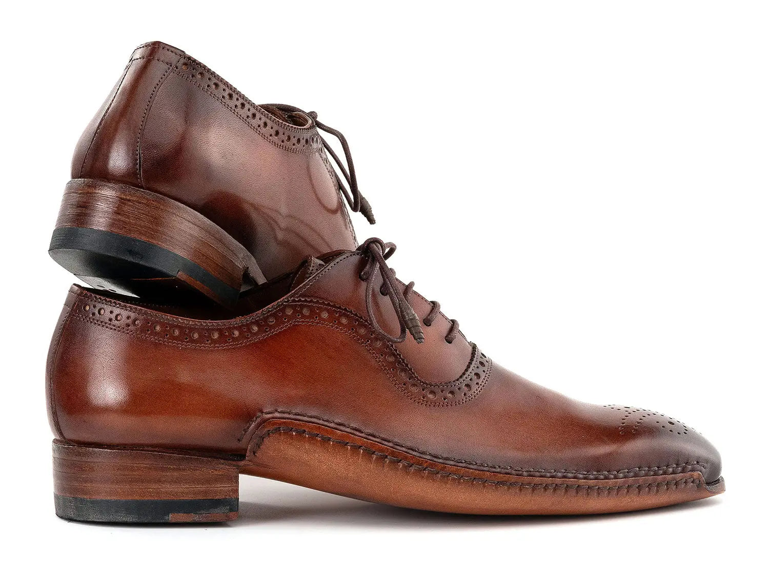 Paul Parkman Men's Brown Burnished Genuine Leather Handmade Oxfords (ID#OPK296A) PAUL PARKMAN