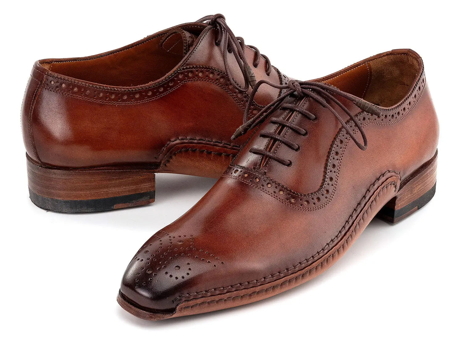 Paul Parkman Men's Brown Burnished Genuine Leather Handmade Oxfords (ID#OPK296A) PAUL PARKMAN