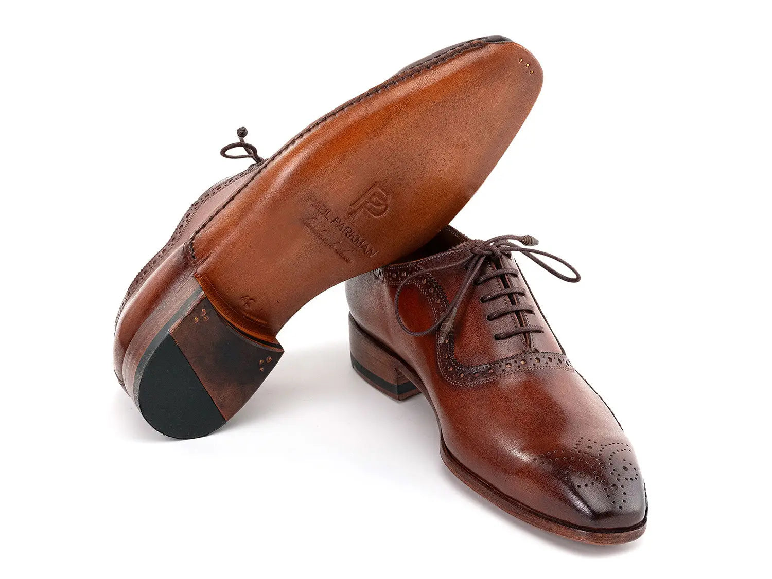 Paul Parkman Men's Brown Burnished Genuine Leather Handmade Oxfords (ID#OPK296A) PAUL PARKMAN