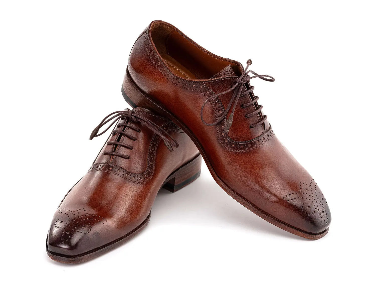 Paul Parkman Men's Brown Burnished Genuine Leather Handmade Oxfords (ID#OPK296A) PAUL PARKMAN