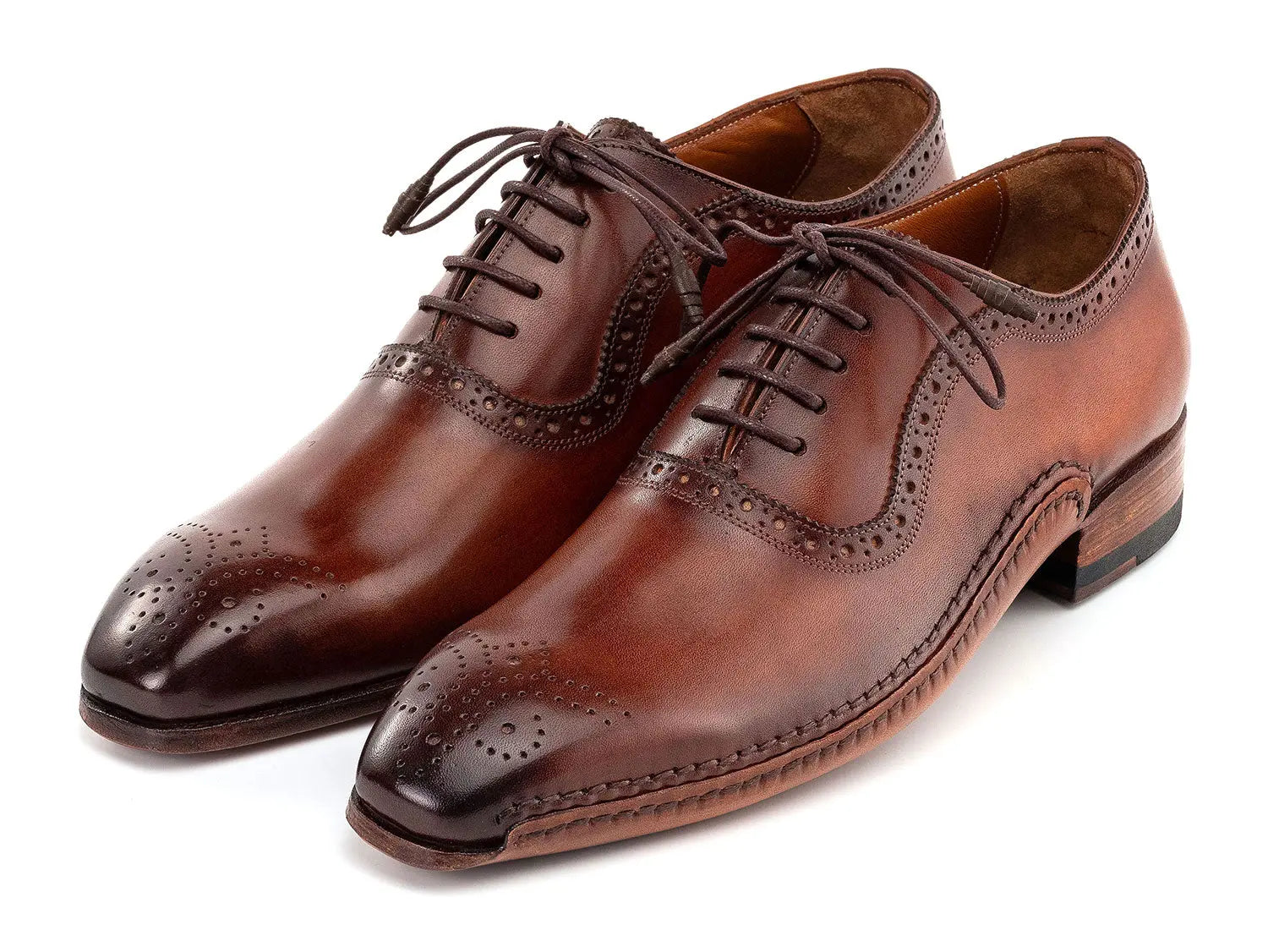 Paul Parkman Men's Brown Burnished Genuine Leather Handmade Oxfords (ID#OPK296A) PAUL PARKMAN