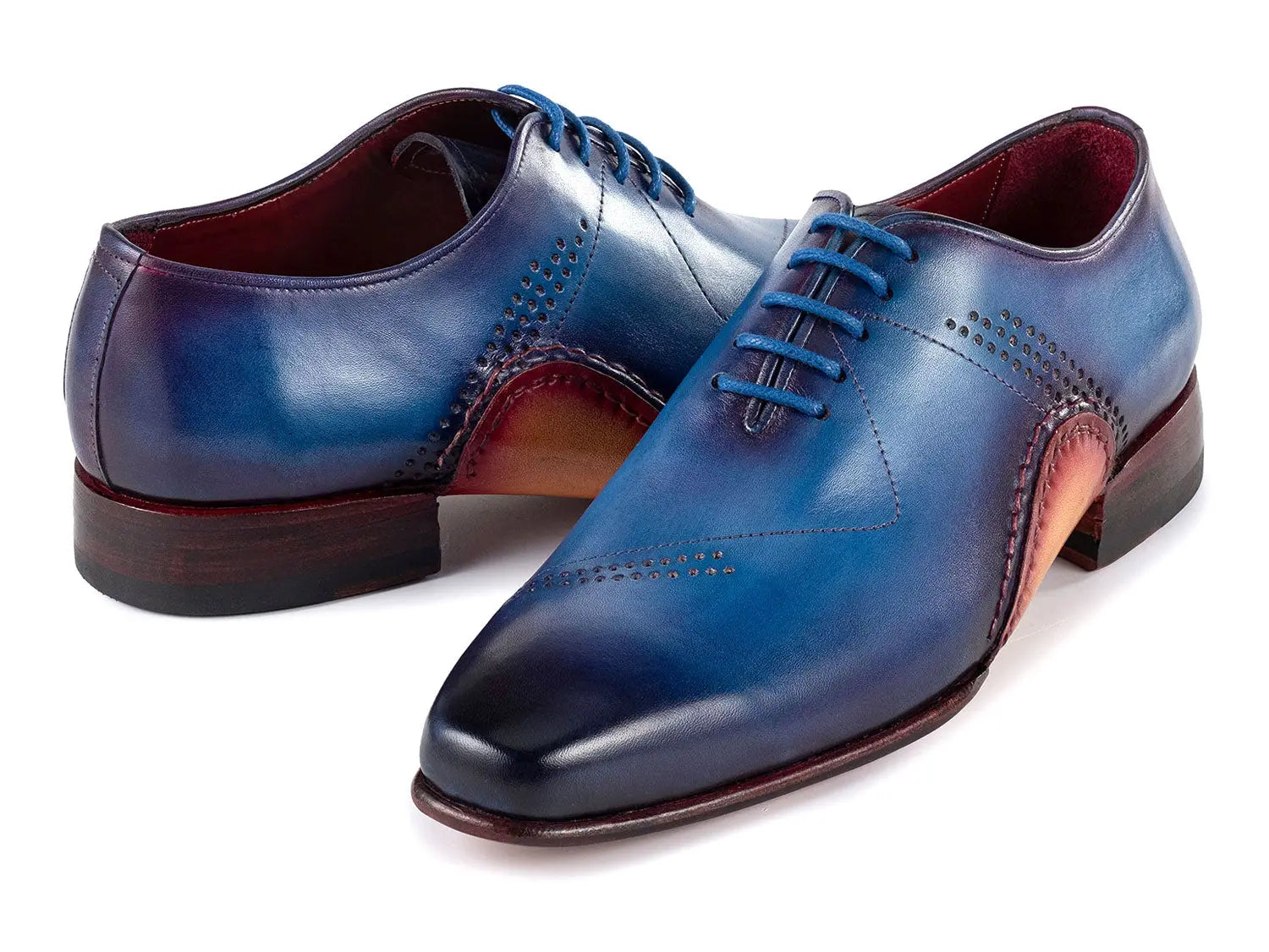 Paul Parkman Men's Blue Opanka Construction Hand-Painted Oxfords (ID#OPK66BL) PAUL PARKMAN