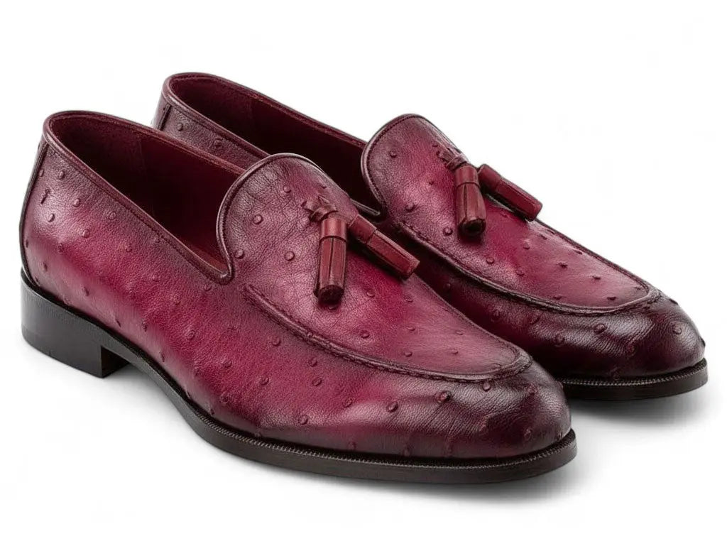 Paul Parkman Men's Purple Genuine Ostrich Skin Tassel Loafers (ID#OST834PRP) PAUL PARKMAN