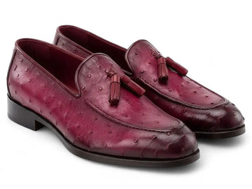 Paul Parkman Men's Purple Genuine Ostrich Skin Tassel Loafers (ID#OST834PRP) PAUL PARKMAN
