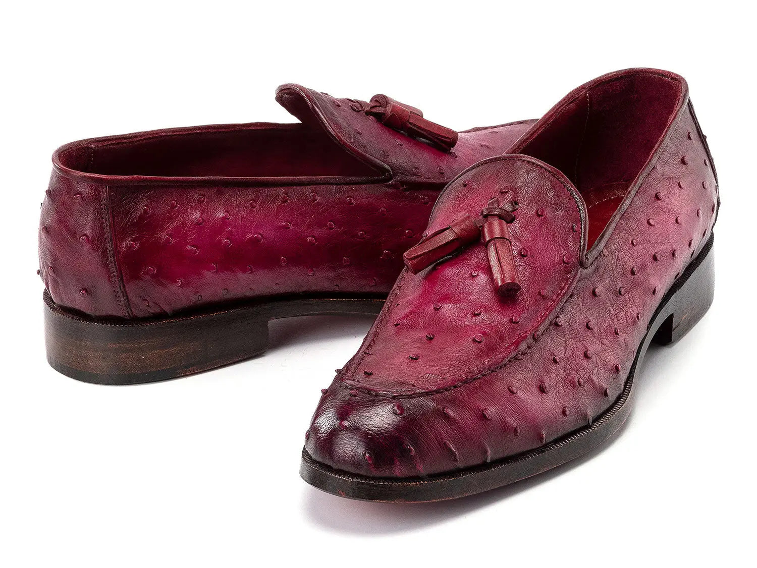 Paul Parkman Men's Purple Genuine Ostrich Skin Tassel Loafers (ID#OST834PRP) PAUL PARKMAN