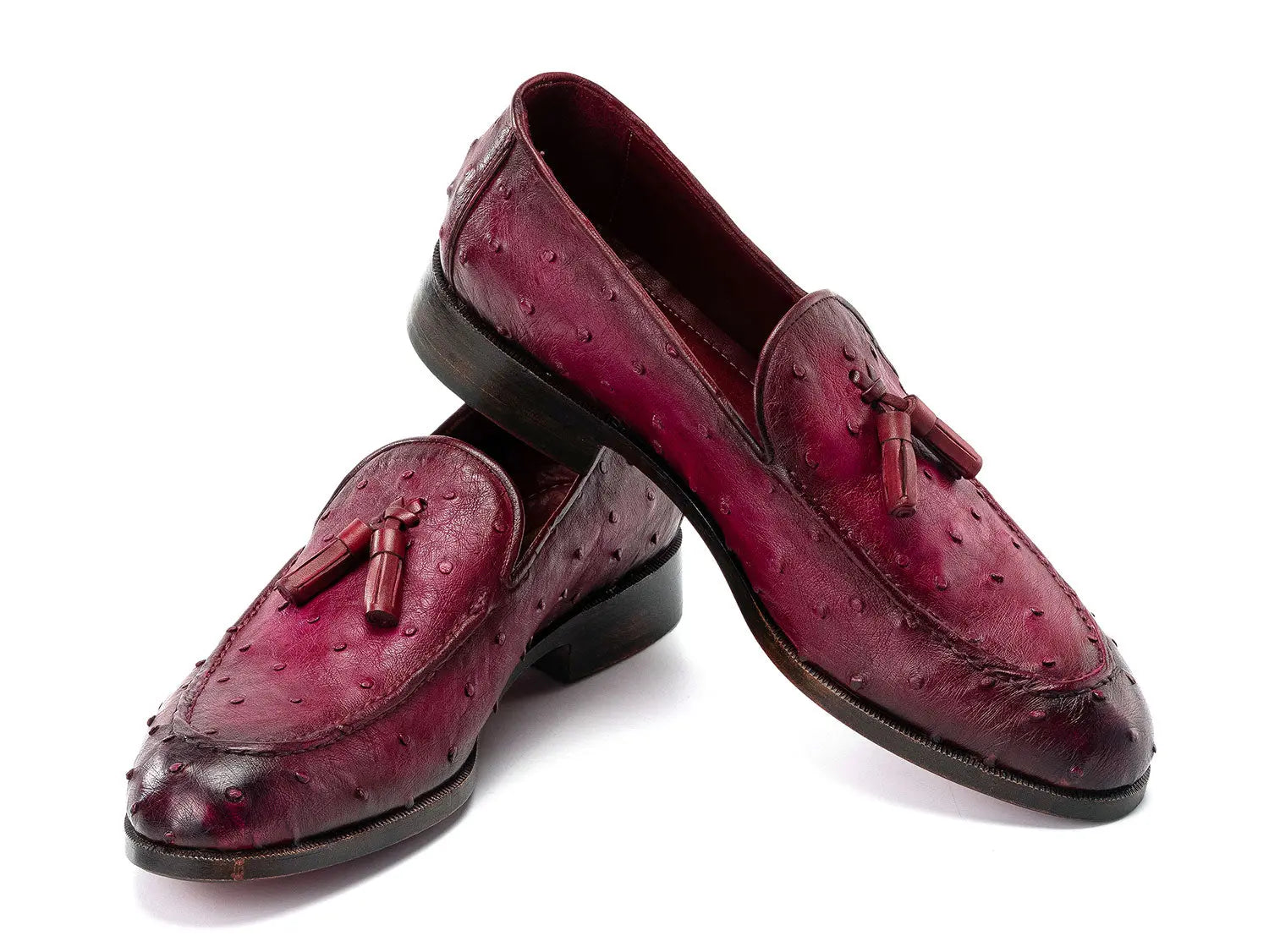 Paul Parkman Men's Purple Genuine Ostrich Skin Tassel Loafers (ID#OST834PRP) PAUL PARKMAN