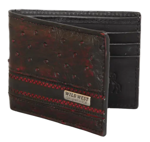 Wild West 2CA60318 Black Cherry Genuine Ostrich Wallet Suit Essence