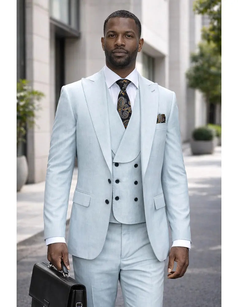 Statement Palazio Aqua Super 200's Italian Wool Vested Suit