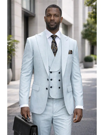 Statement Palazio Aqua Super 200's Italian Wool Vested Suit