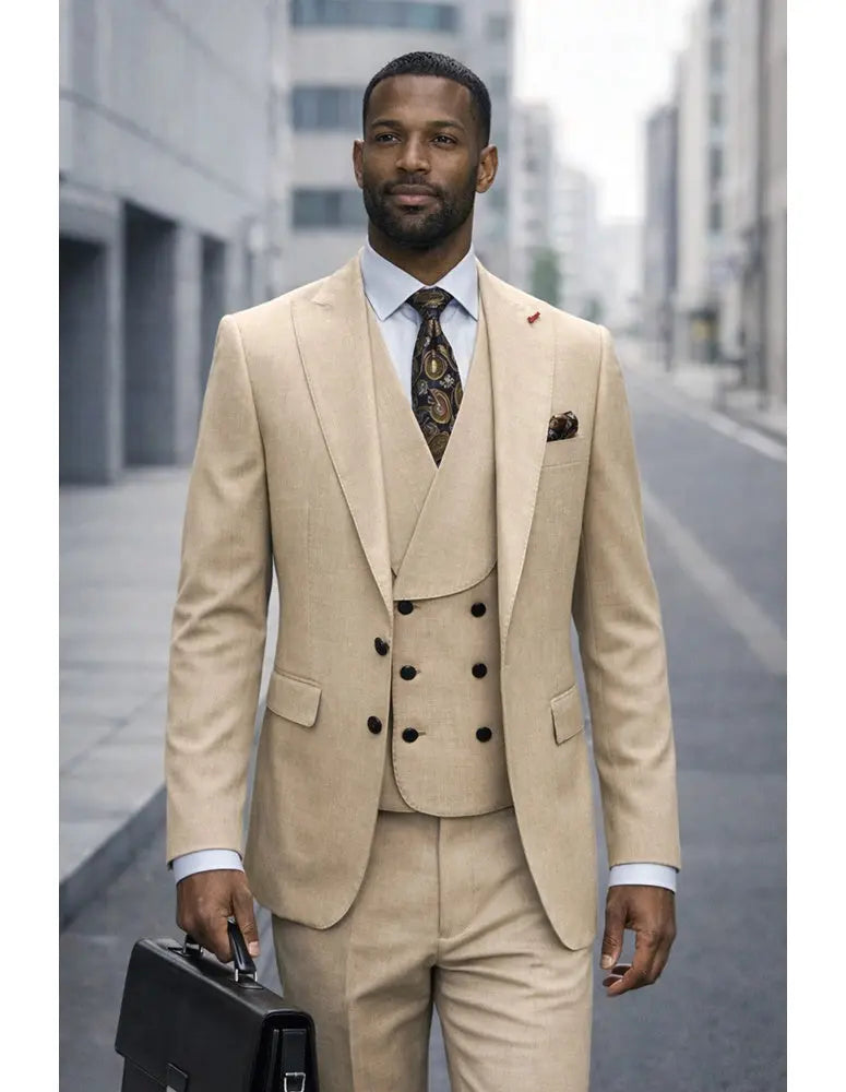 Statement Palazio Caramel Super 200's Italian Wool Vested Suit