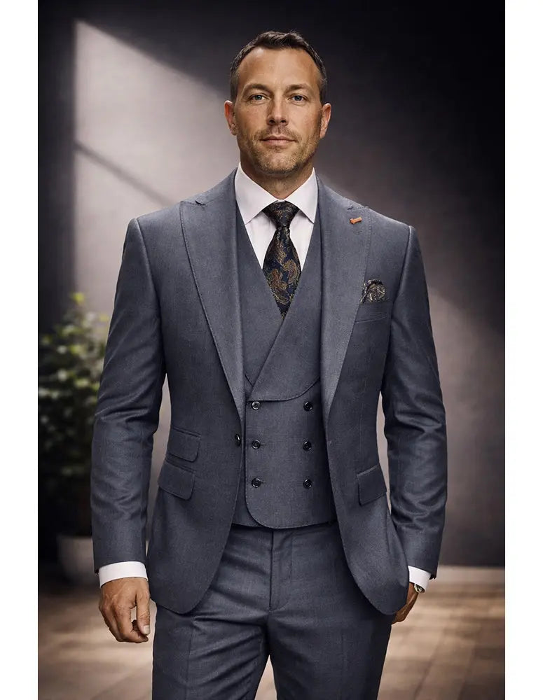 Statement Palazio Charcoal Super 200's Italian Wool Vested Suit