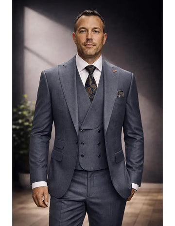 Statement Palazio Charcoal Super 200's Italian Wool Vested Suit