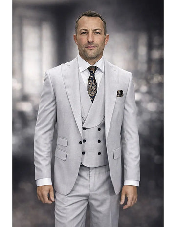 Statement Palazio Gray Super 200's Italian Wool Vested Suit