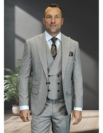 Statement Palazio Taupe Super 200's Italian Wool Vested Suit