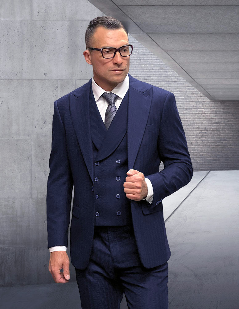 Statement Positano Navy Super 200’s Italian Wool / Cashmere Vested Suit