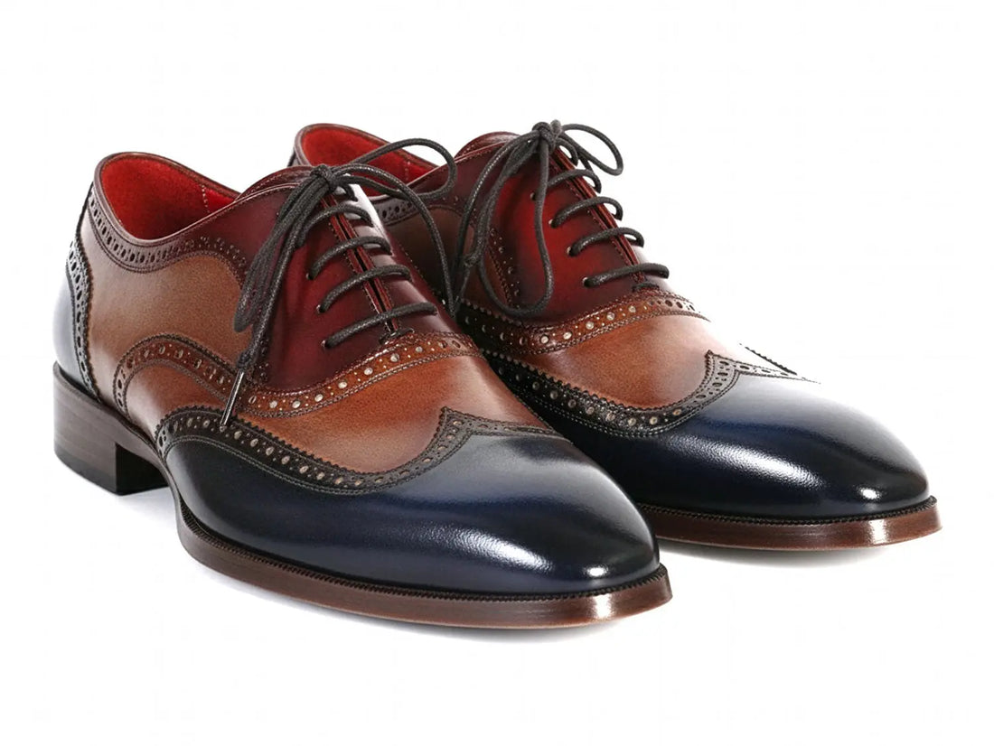 Paul Parkman Men's Three Tone Navy/Camel/Bordeaux Wingtip Oxfords (ID#PP2278) PAUL PARKMAN