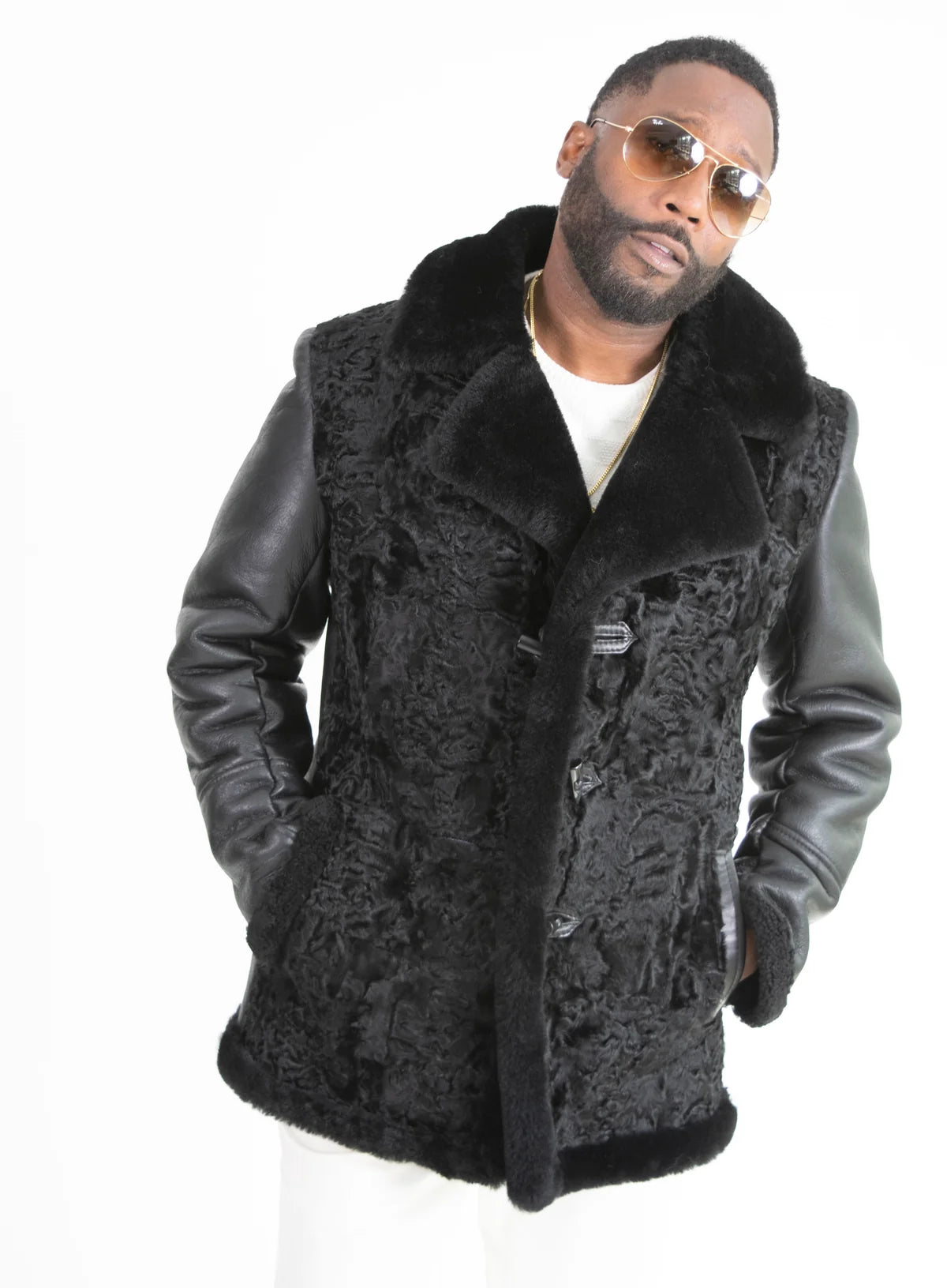 Jakewood 7210 Military Grey/Black Genuine Persian Lamb/Sheepskin Jacket
