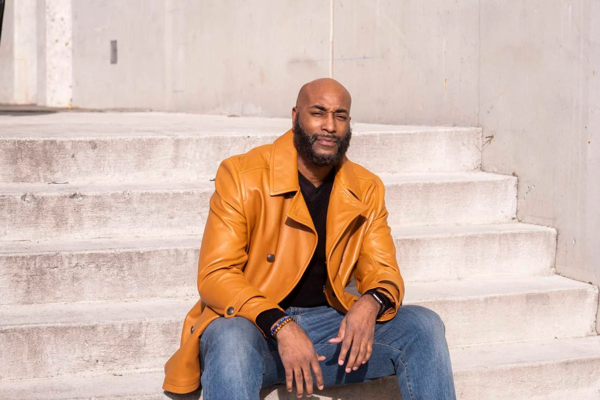 Jakewood 2092 Tan Genuine Lambskin Leather Double Breasted Peacoat