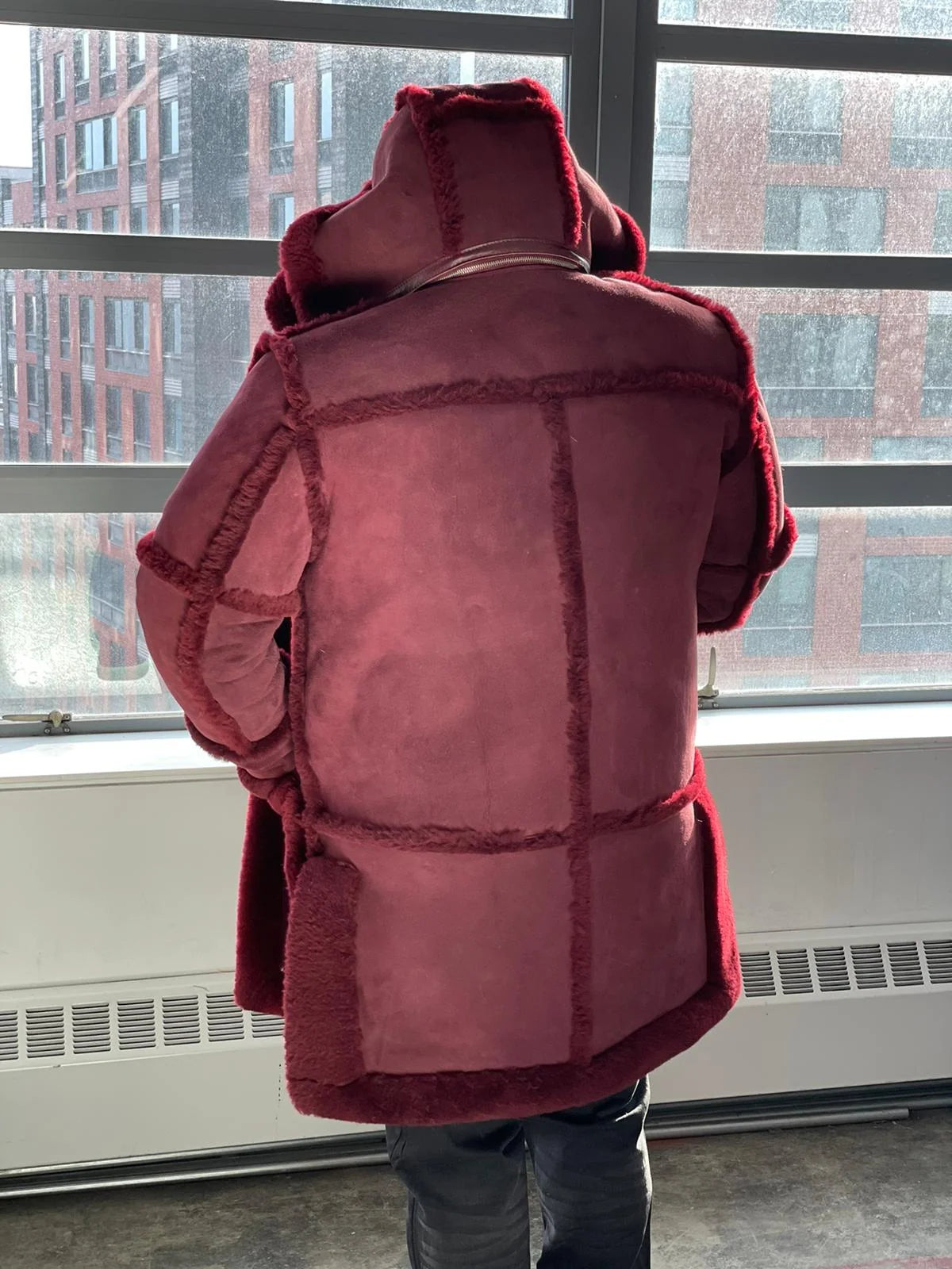 Jakewood 4100 Burgundy Genuine Sheepskin/Fur Long Jacket
