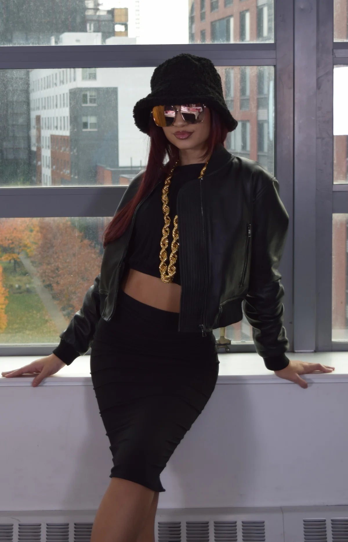 Jakewood 1018 Black Ladies Genuine Lambskin Leather Cropped Jacket