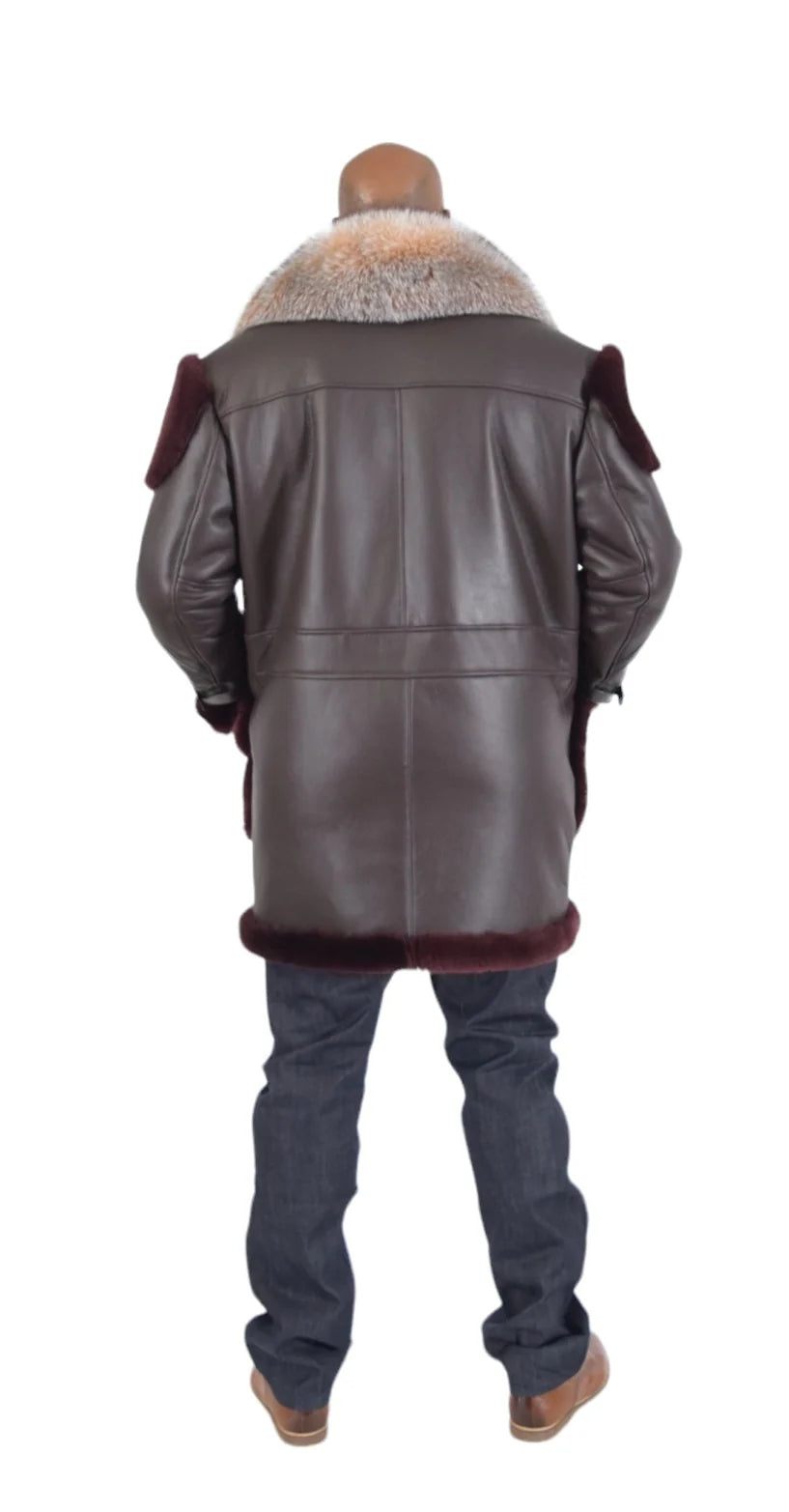 Jakewood 5400 Burgundy Genuine Shearling Sheepskin/Napa/Suede Long Coat