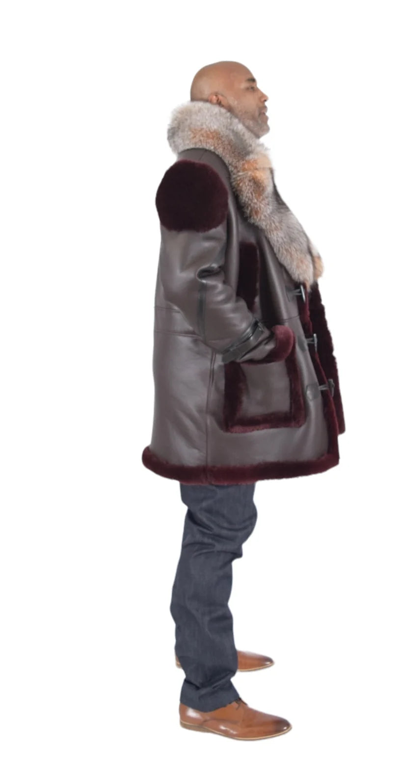Jakewood 5400 Burgundy Genuine Shearling Sheepskin/Napa/Suede Long Coat