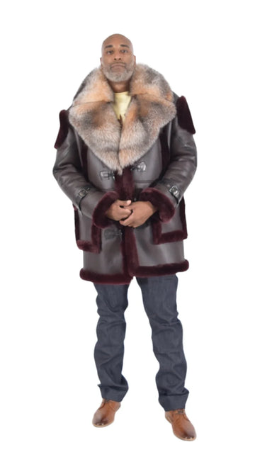 Jakewood 5400 Burgundy Genuine Shearling Sheepskin/Napa/Suede Long Coat