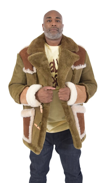 Jakewood 4900 Military/Brown/Cream Genuine Sheepskin Marlboro Jacket