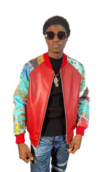 Jakewood 1011 Red Genuine Lambskin Leather Baseball Jacket