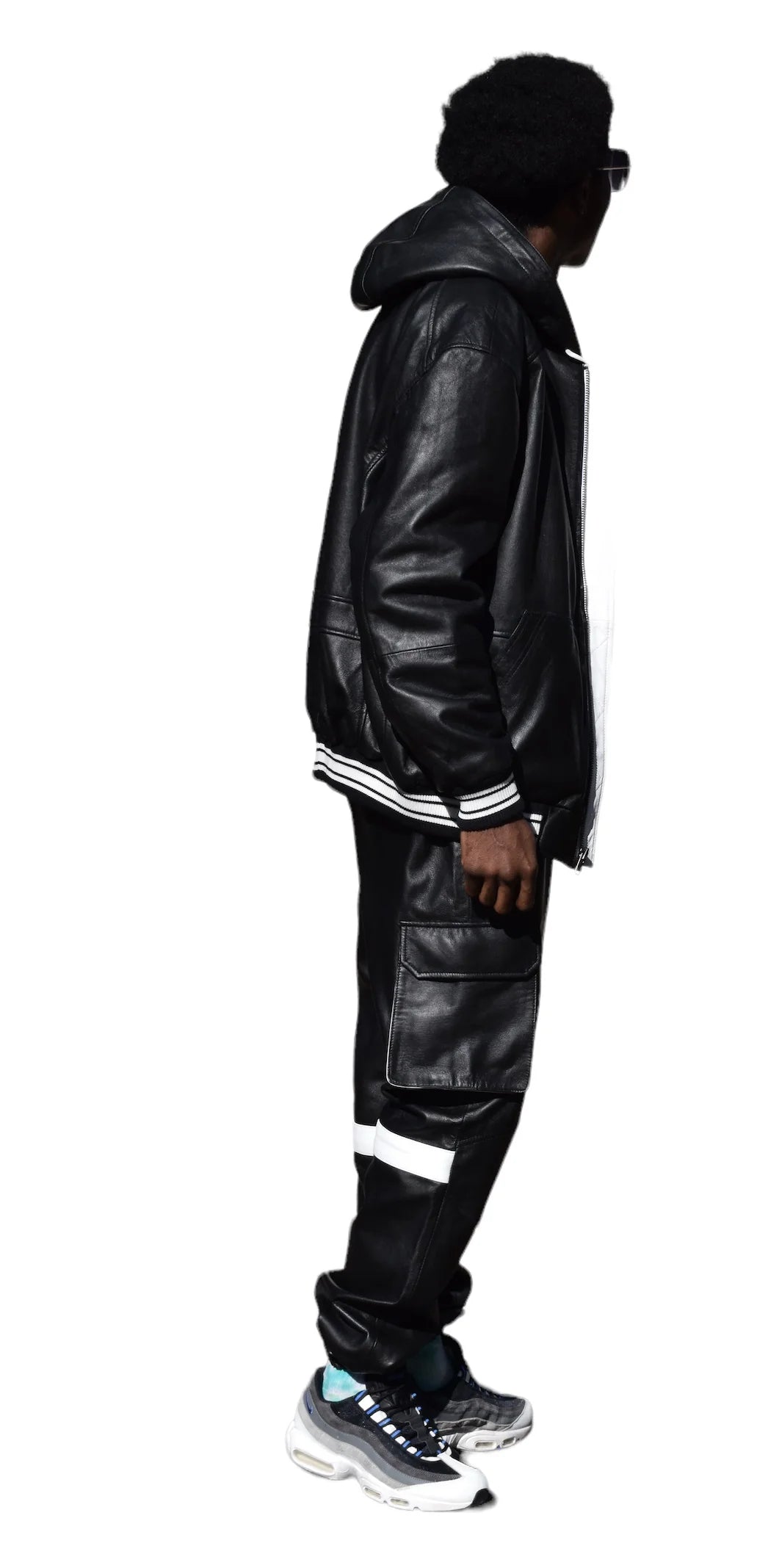 Jakewood 145 Black Genuine Lambskin Leather Hoodie/Jogger Cargo Pants Set