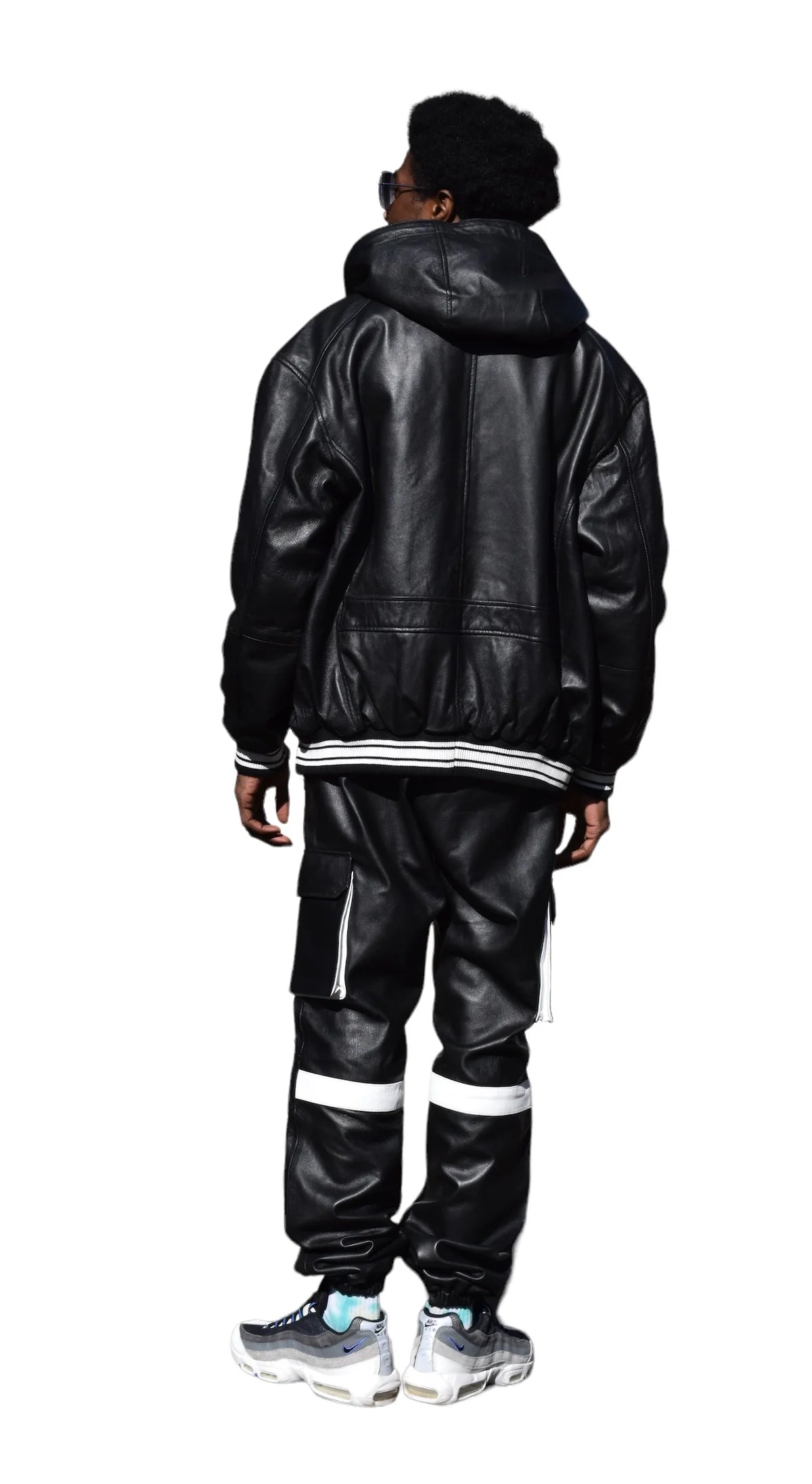 Jakewood 145 Black Genuine Lambskin Leather Hoodie/Jogger Cargo Pants Set
