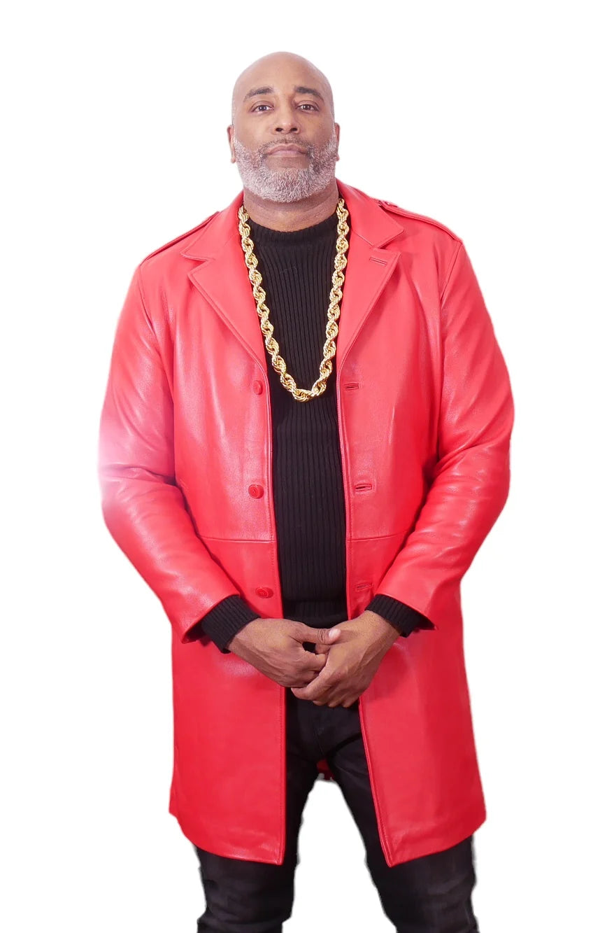 Jakewood 3200 Red Genuine Leather 7/8 Single Breasted Coat