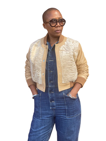 Jakewood 1043 Ladies Tan Genuine Lambskin/Persian Lamb Baseball Jacket