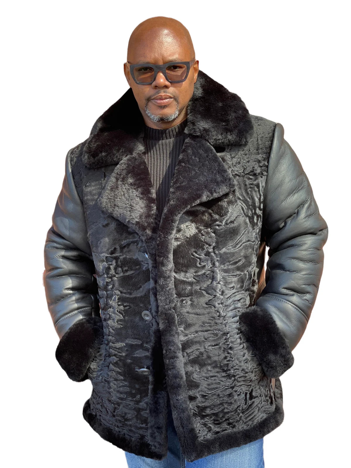 Jakewood 7210 Military Grey/Black Genuine Persian Lamb/Sheepskin Jacket