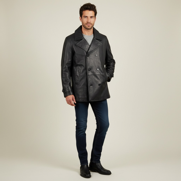 Jakewood 2095 Black Genuine Lambskin Double Breasted French Antique Peacoat