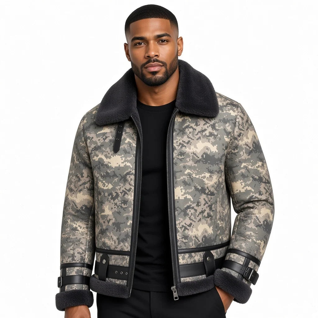 Jakewood 8404A Camouflage Genuine Sheepskin/Lambskin Leather Jacket