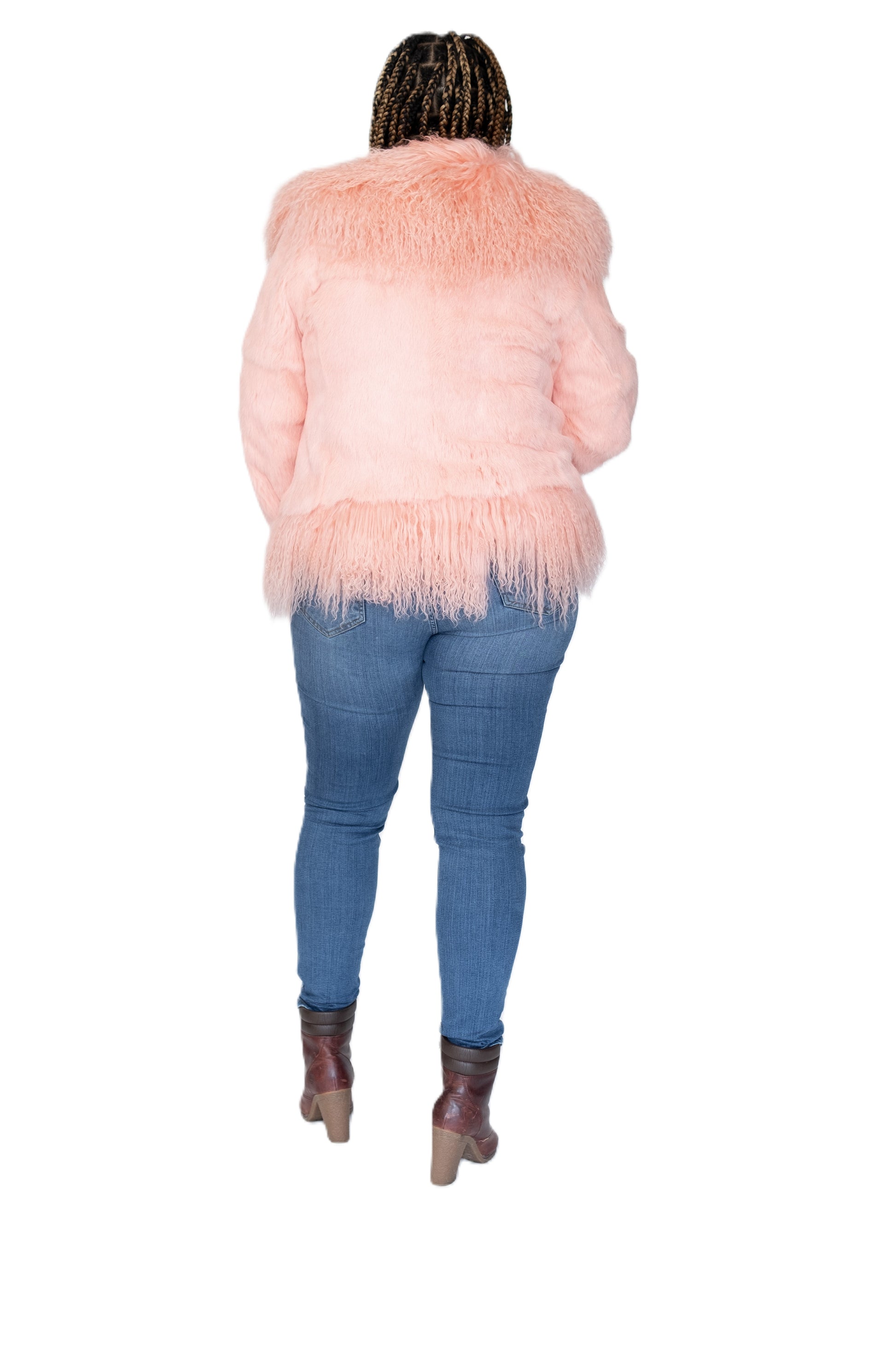 Verona Women's W05S01 Pink Genuine Rabbit/Mongolian Fur Coat