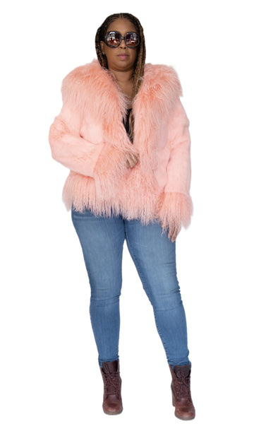 Verona Women's W05S01 Pink Genuine Rabbit/Mongolian Fur Coat