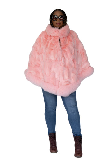 Verona Women's W11C01 Pink Genuine Rabbit Poncho