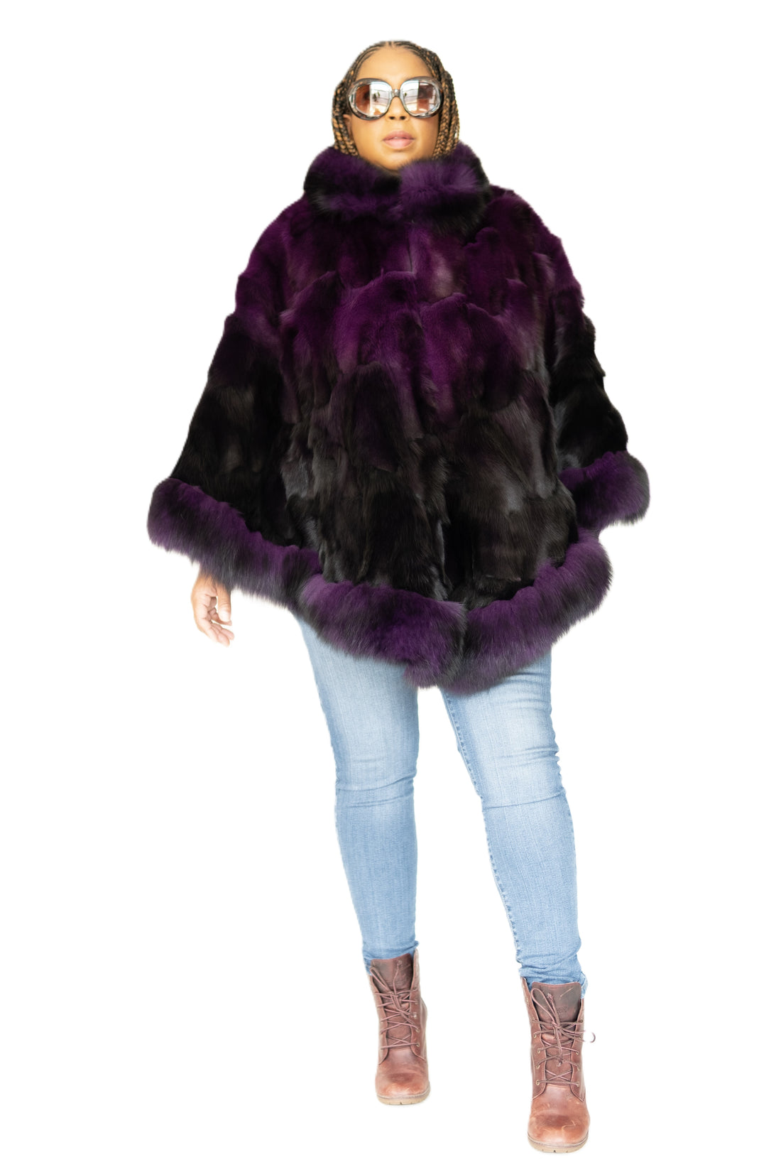 Verona Women's W11C01 Purple/Black Genuine Rabbit Poncho