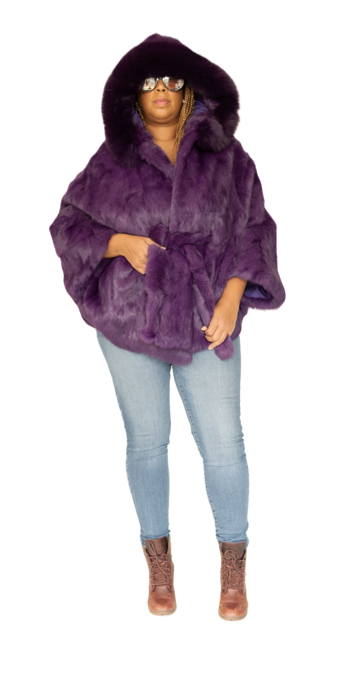 Verona Women's W05C07 Purple Genuine Rabbit Poncho