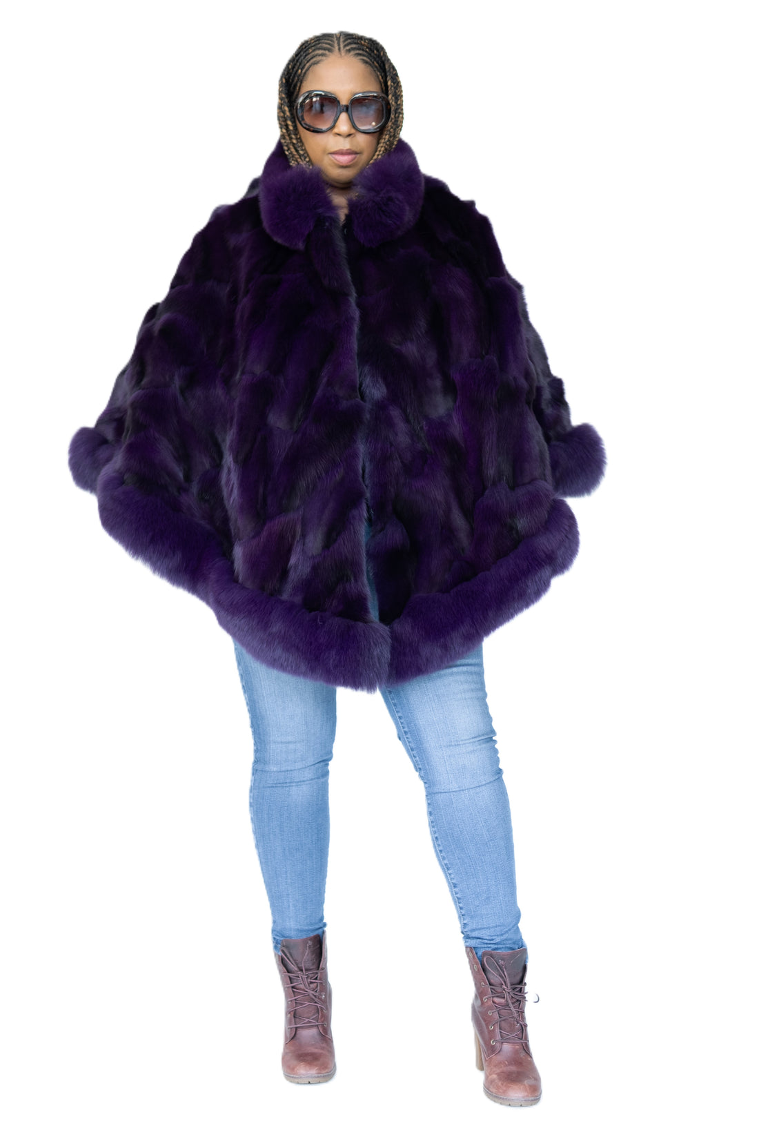 Verona Women's W11C01 Purple Genuine Rabbit Poncho