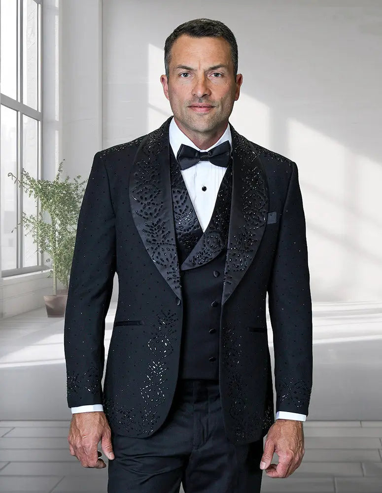 Statement Roberto Black Rhinestone Vested Tuxedo