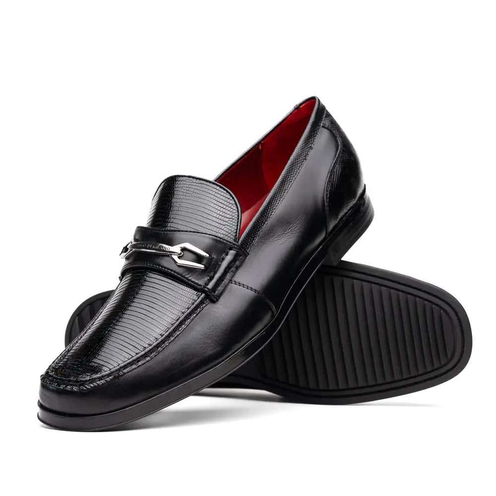 Marco Di Milano Ravello Black Genuine Lizard Ring Loafers