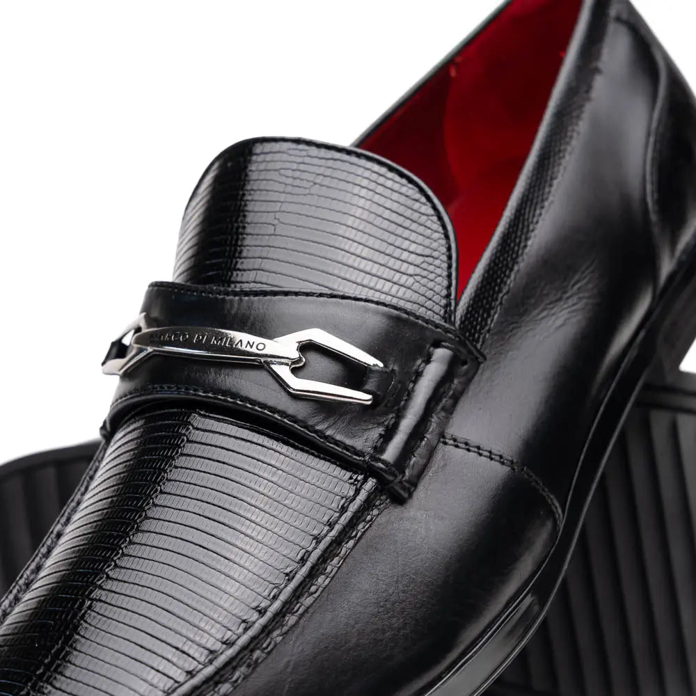Marco Di Milano Ravello Black Genuine Lizard Ring Loafers
