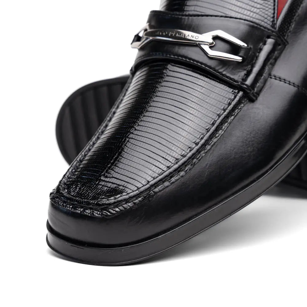 Marco Di Milano Ravello Black Genuine Lizard Ring Loafers
