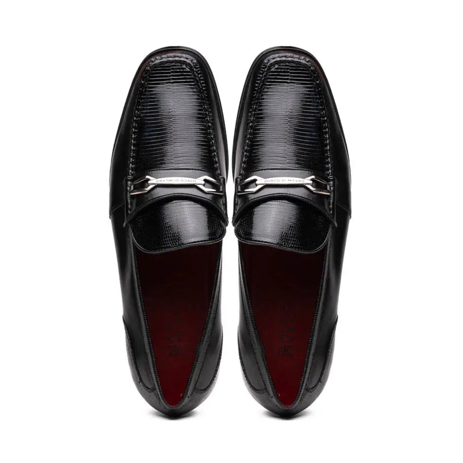 Marco Di Milano Ravello Black Genuine Lizard Ring Loafers