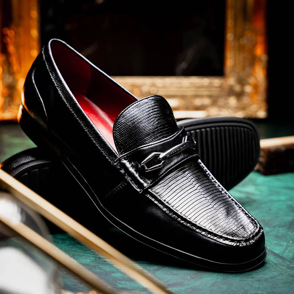 Marco Di Milano Ravello Black Genuine Lizard Ring Loafers